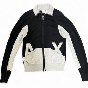 Armani Exchange Black and Light Gray Two-Tone Zip Sweater. Size M/L